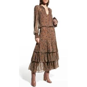 NWT Veronica Beard Tunis Dress Floral Long Sleeve Tiered Cinnamon Size 6